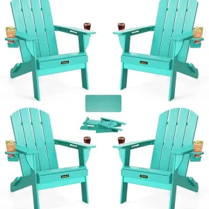 Folding Adirondack Chair Set of 4,  Textured Plastic Adirondack Chairs