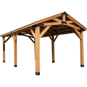 20ft x 12ft Cedar Wood Carport Pavilion with Steel Roof